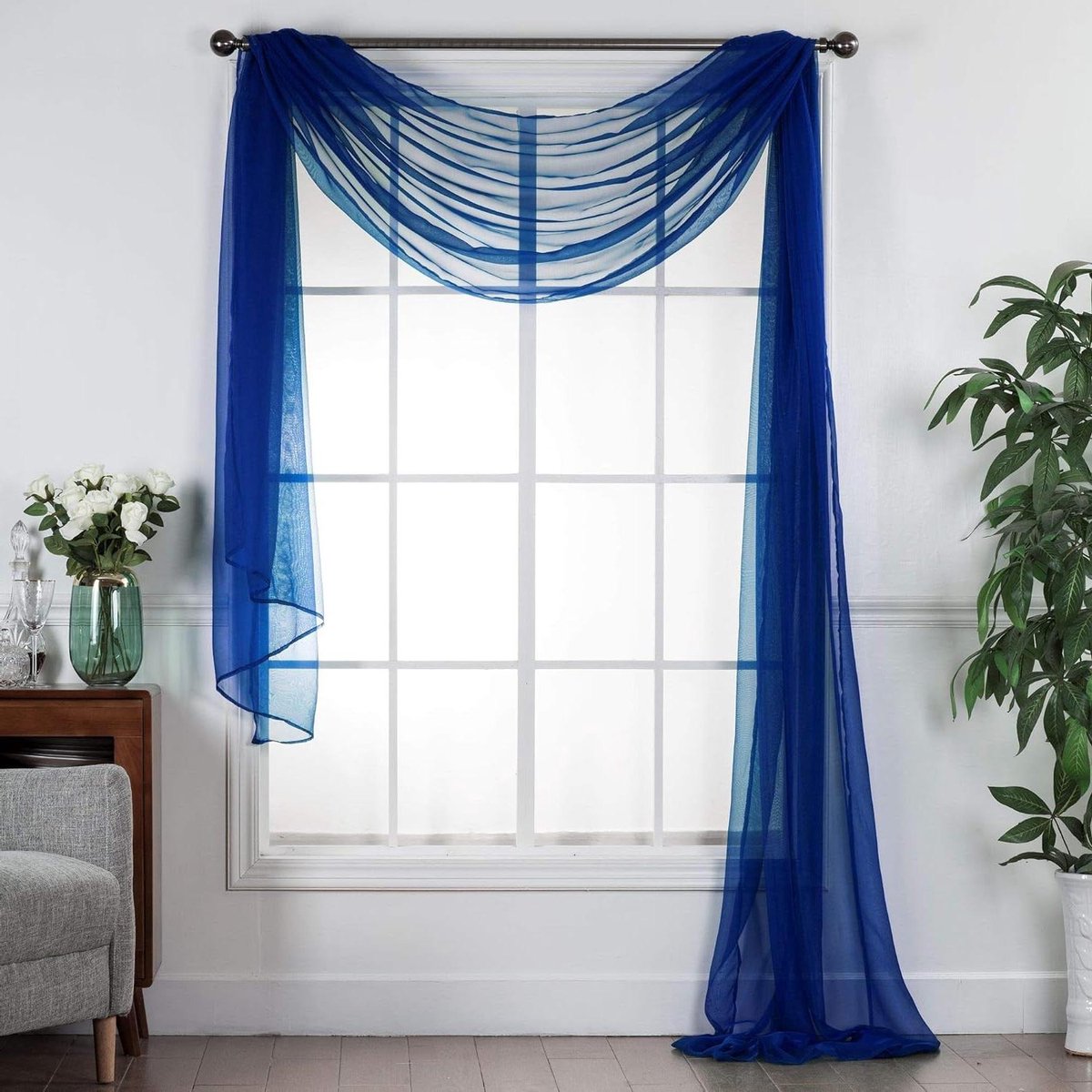 Transparante Voile Sjaal - Decoratie Stof - Ruimte Aankleden - Machinewasbaar Materiaal - 54 x 216 inch - Koningsblauw