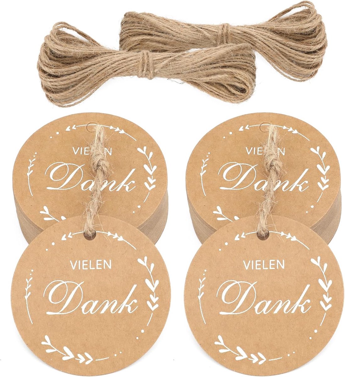 SnelShoppen - 100 Stuks Ronde Cadeauhangers 5 cm met Jute Koorden - Vintage Kraft Papier Hangtags voor Bedankjes, Bruiloften, DIY Decoratie