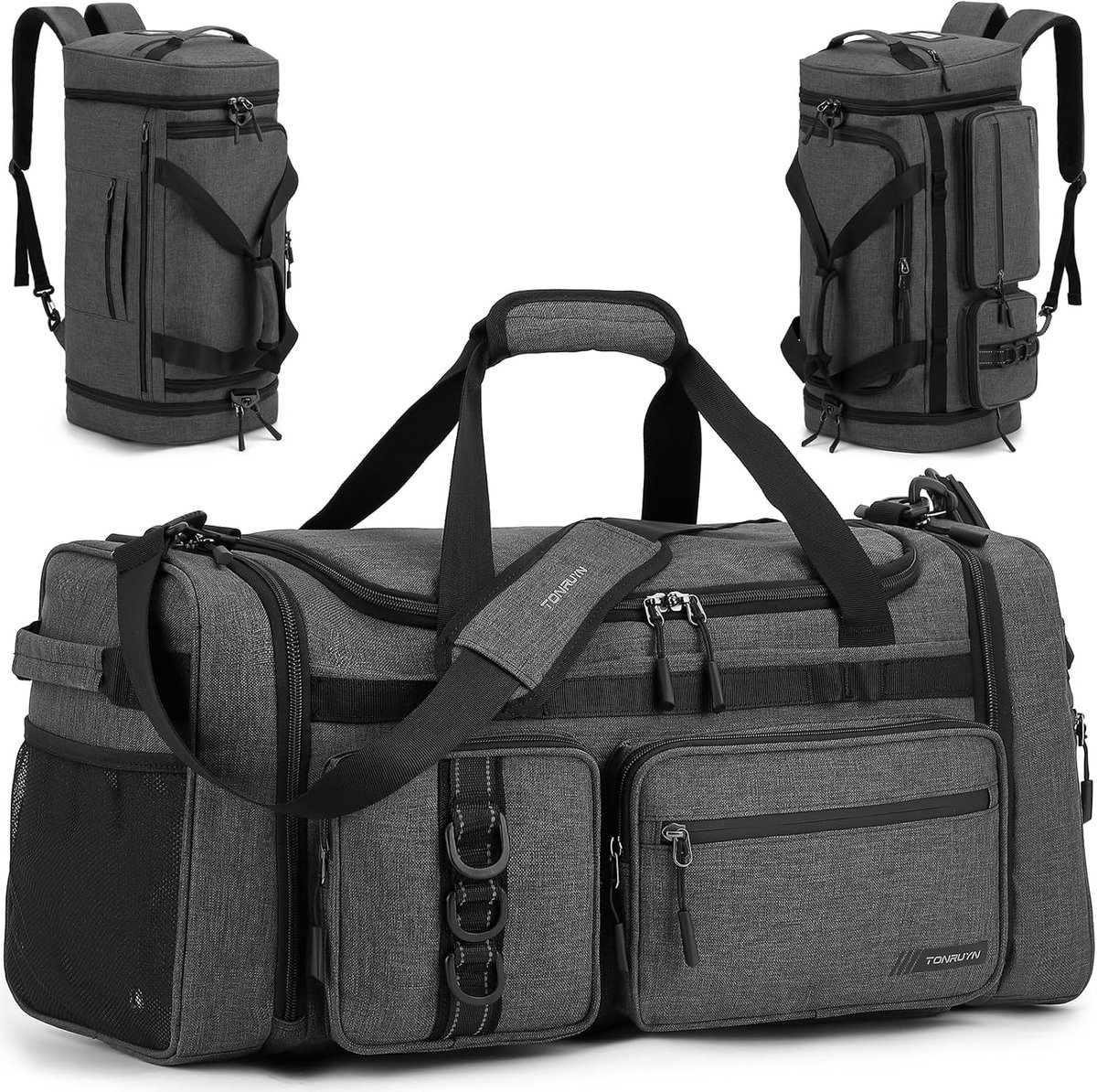 SnelShoppen - Reisbagage voor Mannen en Vrouwen - Grijze Duffle Bag, 3-in-1 Backpack, Verstelbare Schouderbanden, Handvat, Ideaal voor Reizen, Sport e
