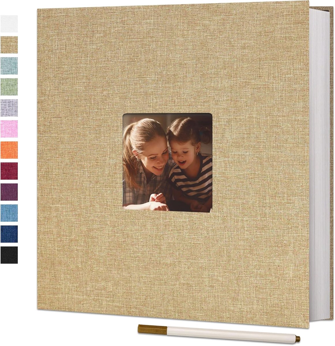 SnelShoppen - Groot Fotoalbum 28 x 27 cm - Zelfklevend Linnen Cover - Geschikt voor 10 x 15 cm Foto's - 60 Witte Pagina's - Perfect voor Trouwen, Jubi