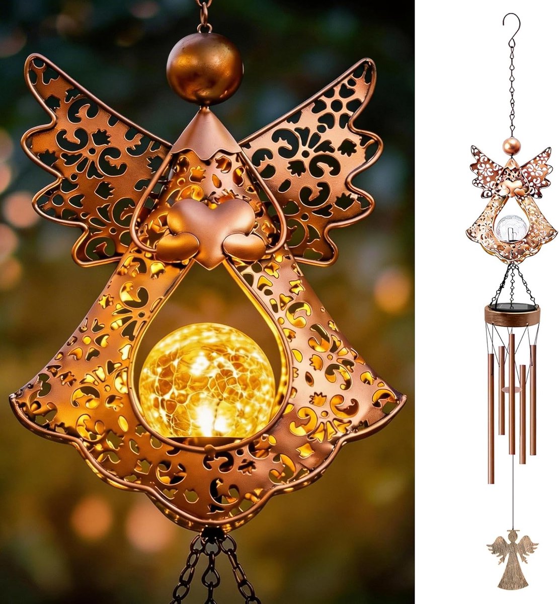 SnelShoppen - Metalen Windgong Tuin met Zonne-Engel Decoratie voor Buiten - Windchime Hangende Tuin Decoratie Cadeau voor Vrouwen Moeder Verjaardag -