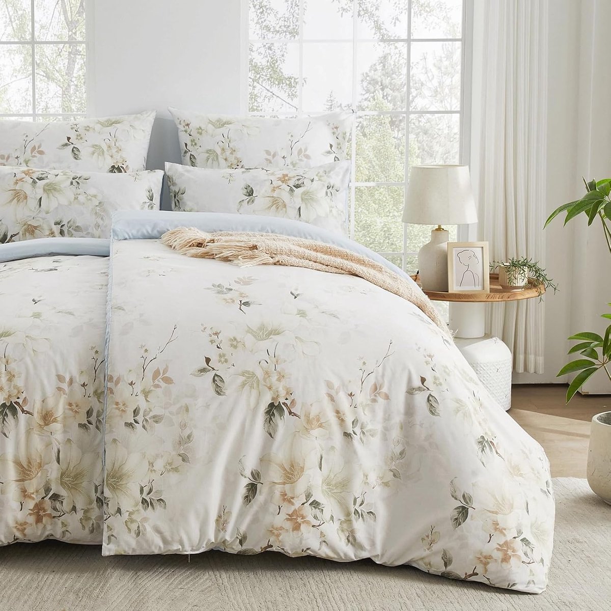 SnelShoppen - Dekbedovertrek 200x200 cm - Zomerbeddengoed 3-delig met 2 Kussenslopen 80x80 cm - Landelijke Stijl Microvezel met Ritssluiting - Bloemen