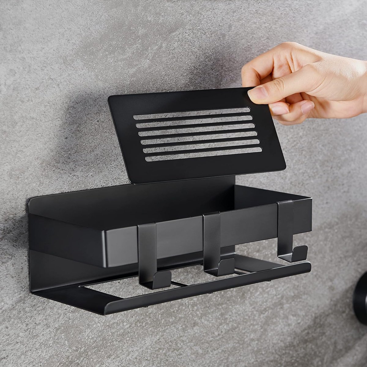 SnelShoppen - DEKAZIA Douche Rek Zwart Mat - Badkamer Organizer zonder Boren - Sterke RVS Doucheplank - Bad Accessoires - Douche Shelf voor Badkamer -