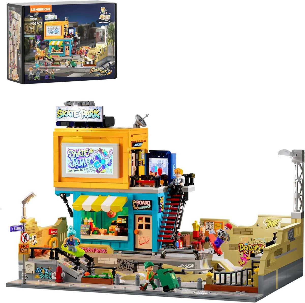 SnelShoppen - Lumibricks Skatepark Diorama voor Kinderen - Urban Skate Park met Graffiti, Containerarchitectuur en Zoeklichten - Perfect voor Creatiev