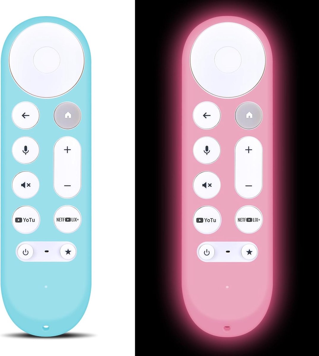 SnelShoppen - Pack van 2 Afstandsbediening Covers - Licht in het Donker - Geschikt voor Google TV Streamer 4K TV - Zachte Siliconen Hoes - Blauw en Ro
