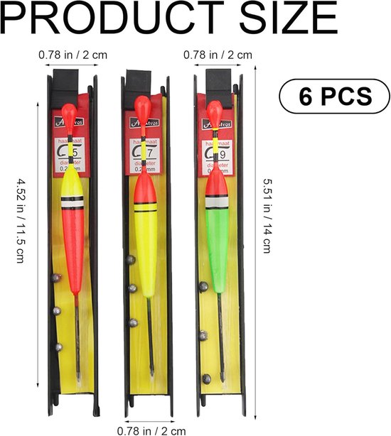 SnelShoppen - 6pcs Vissen Dobbers met Vlieg en Lood, Koord en Haak (5#, 7#, 9#) voor Wild Vissen in Zee, Compleet Set, Hoogzichtbaar Geel en Rood van Snelshoppen — afbeelding 5