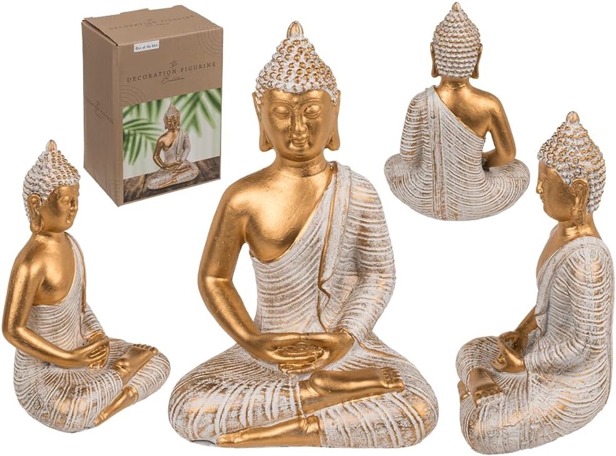 Decoratieve Boeddha figuur - 11 x 9 x 16,5 cm in geschenkverpakking