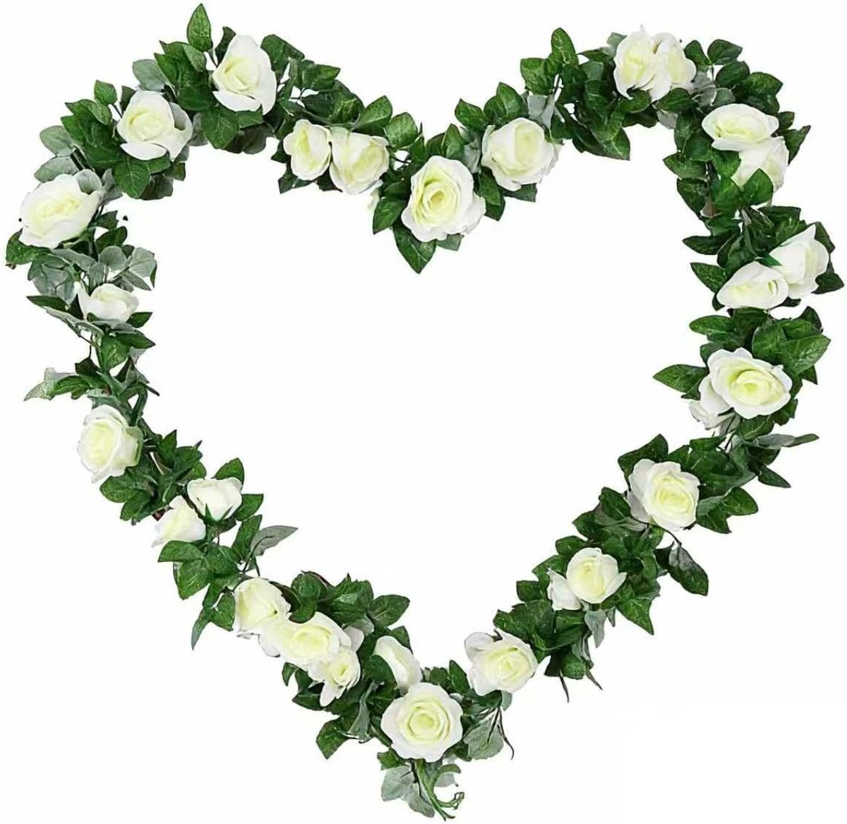SnelShoppen - 2 stuks kunstbloemslingers met zijde rozen en eucalyptus bladeren, 240 cm lang, 16 bloemen, wit, herbruikbaar voor bruiloft, muur, tafel