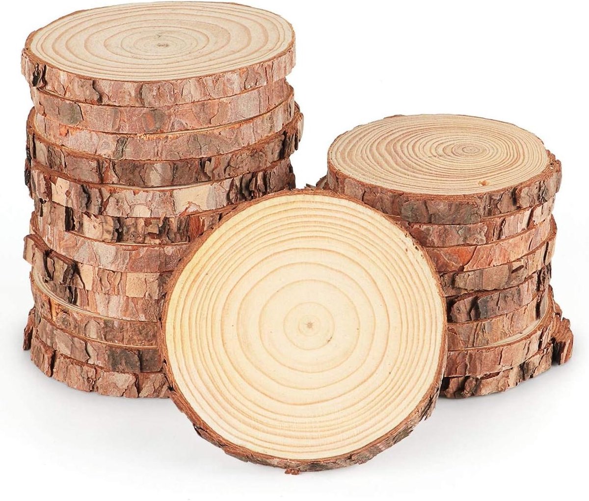 Houten Schijven - Boom Schijven - Handwerk Decoratie - Natuurlijk Grenenhout - 16 stuks 9-10cm - Bruin