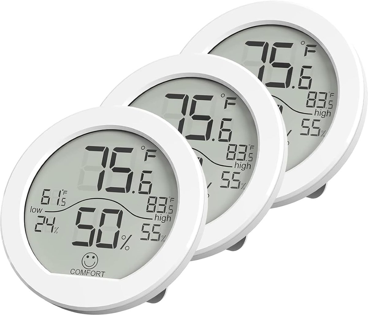 SnelShoppen - Digitale Thermometer en Hygrometer Set van 3 - Binnen Thermo-Hygrometer voor Appartement en Thuis - Wit - Ideaal voor Comfort en Gezondh