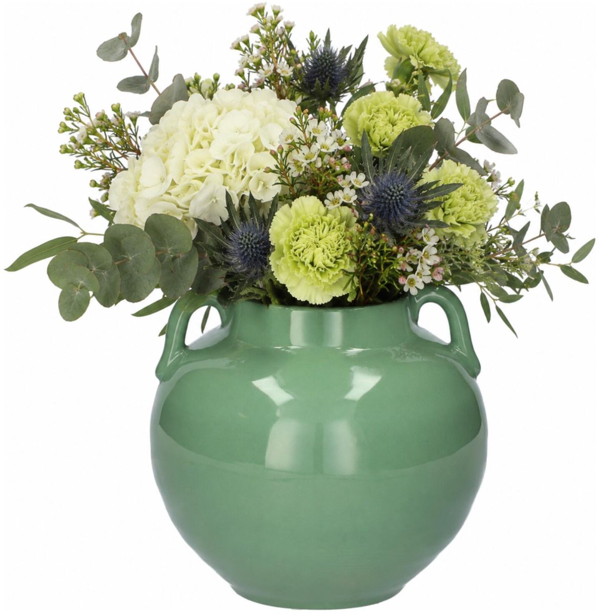 Atmosphera Vaas Aquilos - glans - groen - D18 x H17 cm - keramiek - bloemenvaas - voor stelen en boeketten