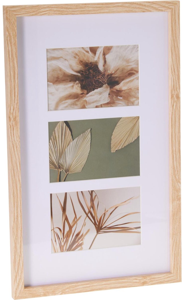 Home & Styling Collage fotolijst met passe-partout - voor 3x foto - hout - naturel - 26 x 42 cm - klassiek