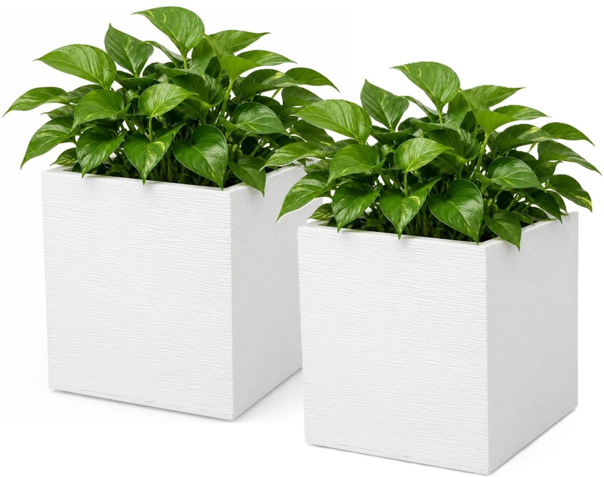 EDA Bloempot / plantenpot Graphit - 2x - kunststof - creme wit - 40 cm - dubbelwandig - binnen / buiten