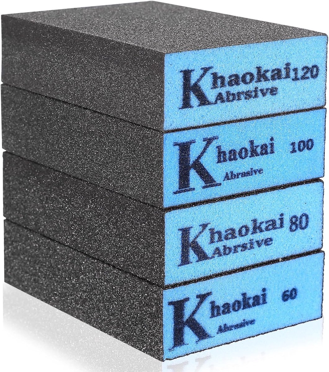 SnelShoppen - 4 Stuks Schuur Spons Hout, Schuur Pads, Hand Schuurblok, 60 80 100 120 Korrel Schuurpapier Set voor Schuren Polijsten Metaal Hout RVS, W