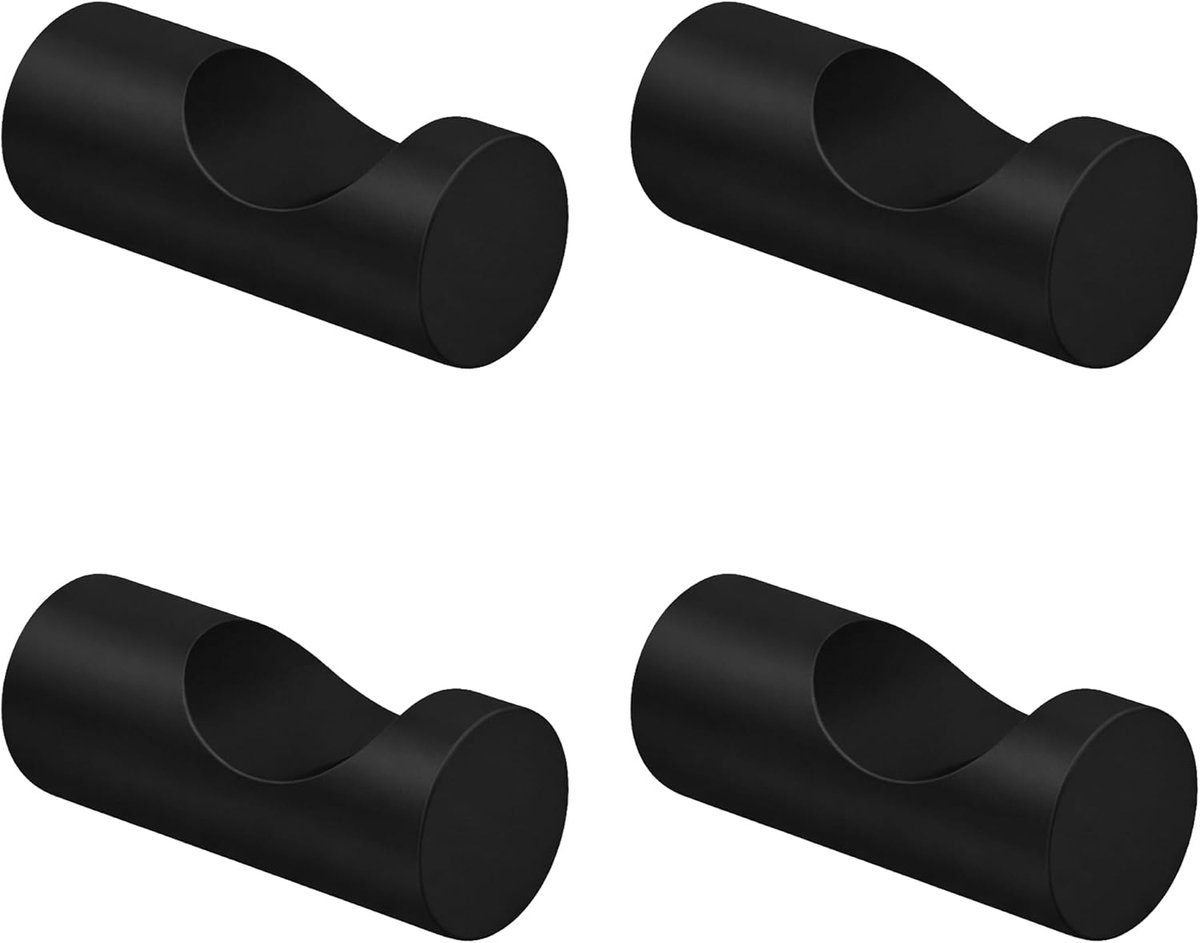 SnelShoppen - 4 Stuks Towel Hooks voor Drilling - Zwarte Wandhaken van RVS 304 - Robuuste en Stijlvolle Handdoekhaken met Montagemateriaal voor Badkam