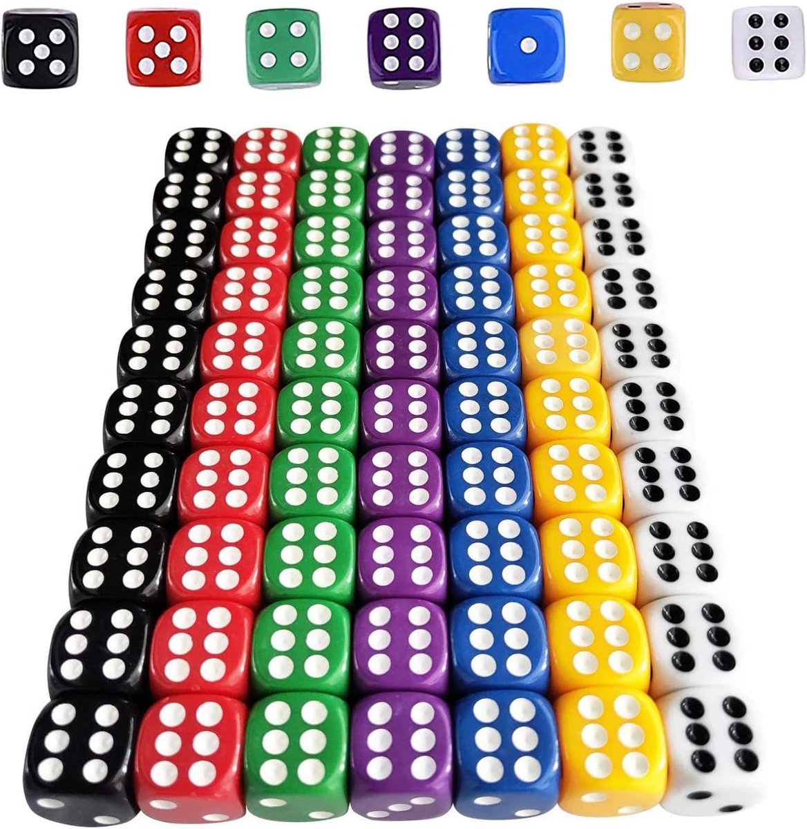 SnelShoppen - 70 Stuks Dobbelstenen Set (6 Zijden, 16 mm) - Kleurige Dobbelstenen voor Spellen, Feest, Wiskunde, Cadeaus, 7 Kleuren