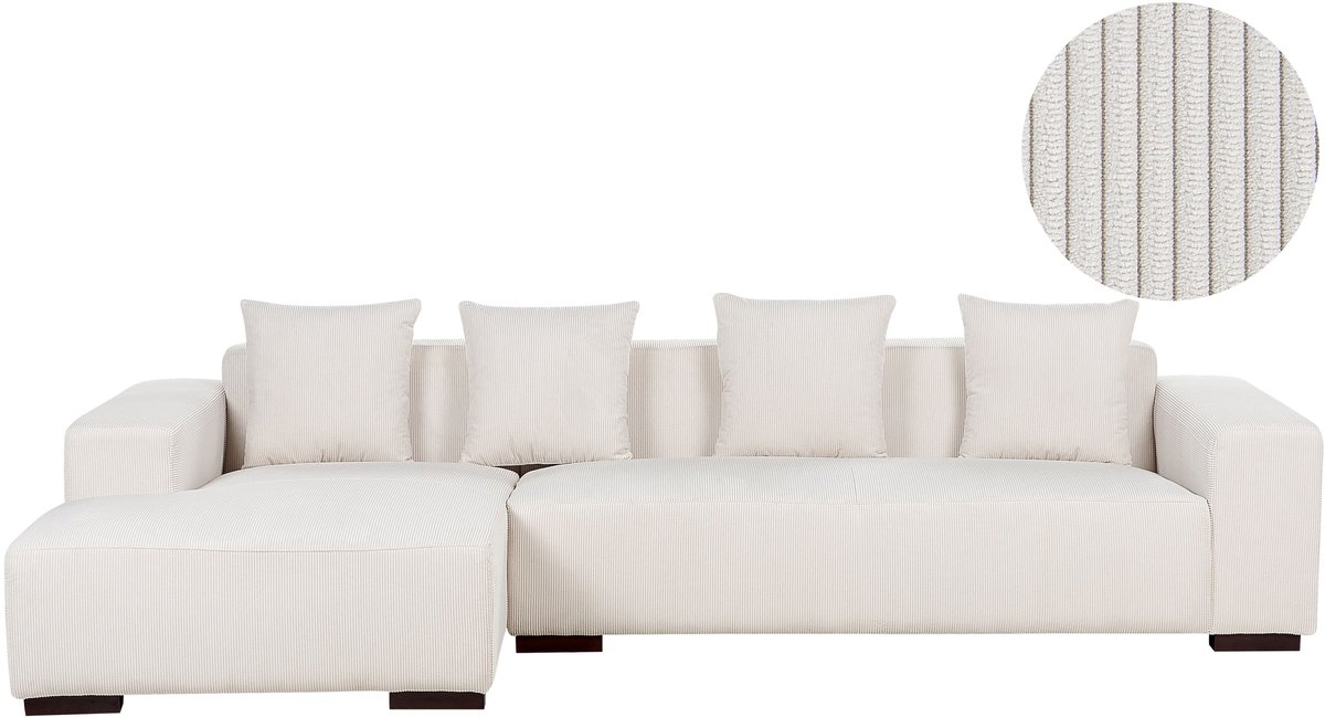 Beliani LUNGO - Hoekbank - Gebroken wit - Rechterzijde - 285 cm - Corduroy