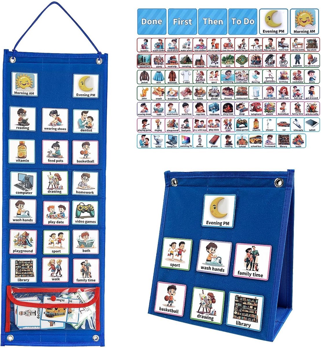 Visueel Weekplan Kinderen - Dagplanner Kinderen - Zelfstandigheid Bevorderen - Inclusief 96 Routinekaarten - 67.5 x 24 cm - Blauw
