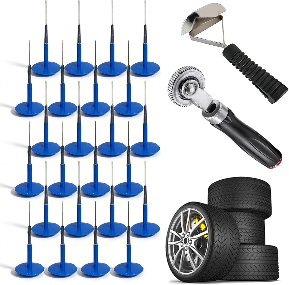 SnelShoppen - 26-delige Bandenreparatieset voor Auto, Motorfiets, Fiets, Vrachtwagen en Landbouwbanden - Compleet met Reparatierol, Schraper en Padden