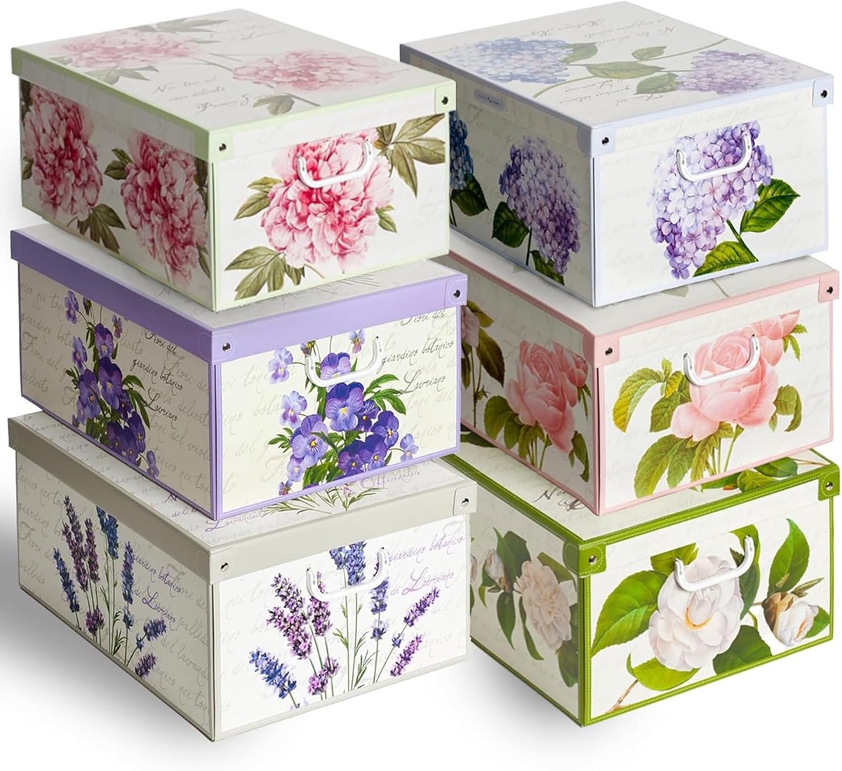 SnelShoppen - Set van 6 Opbergdozen met Deksel - Kleding Organizer voor Seizoenswisseling - Karton 39 x 50 x 24 cm - Dots Design, Stevig en Ruimtebesp