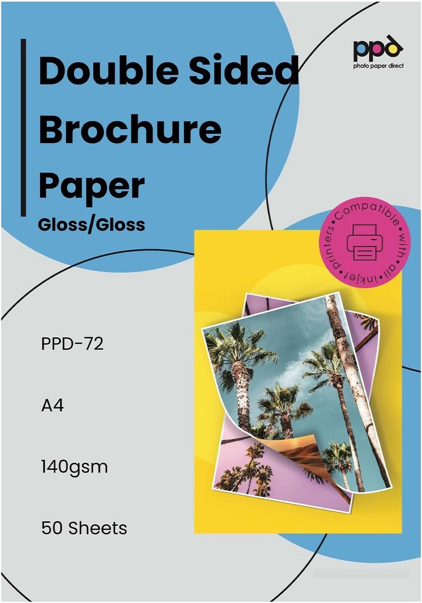 SnelShoppen - A4 Glanzend Flyer Papier 140 g/m2 - 50 Vellen Dubbelzijdig Printbaar - Hoogwaardige Brochure Papier voor Flyers, Presentaties en Marketi