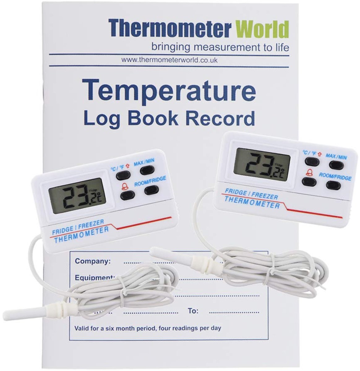 SnelShoppen - Temperature Log Book met 2 Digitale Koelkast Thermometers, Temperatuur Waarschuwingsalarm, Max Min Functie en 1.2m Kabel - Perfect voor