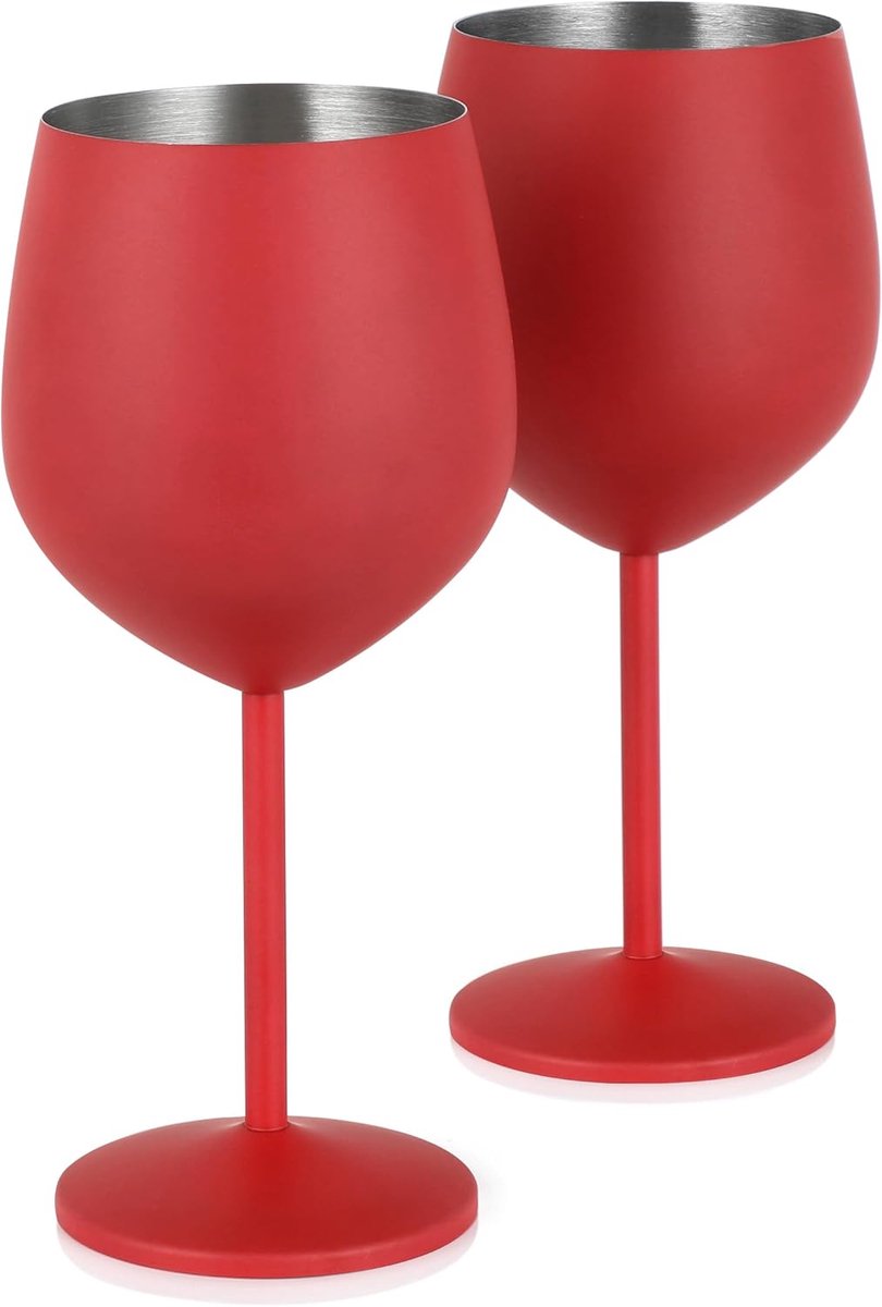 SnelShoppen - RVS Cocktail Glazen Set - Shatterproof Rode Wijn Glazen met Handvat - 550ml 18oz Champagne Glazen voor Feesten, Picknicks, Kamperen - Ma