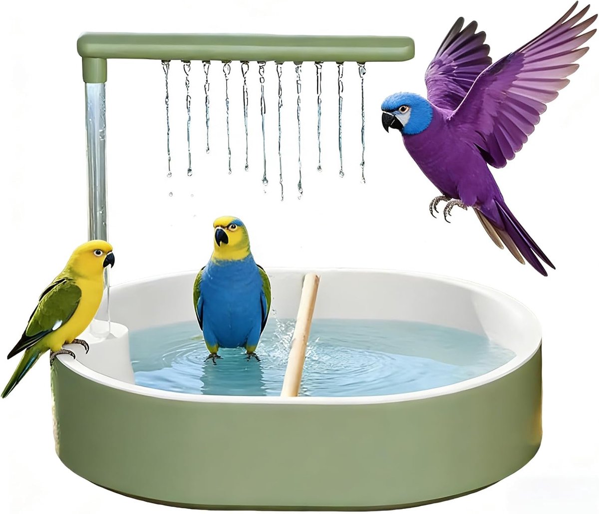 SnelShoppen - Vogelbad, Vogel Douche voor Parkieten, Waterfall Uitlaat, Antislip Ontwerp, Vijver Fontein voor Kooi Accessoire, Badplezier voor Onschei