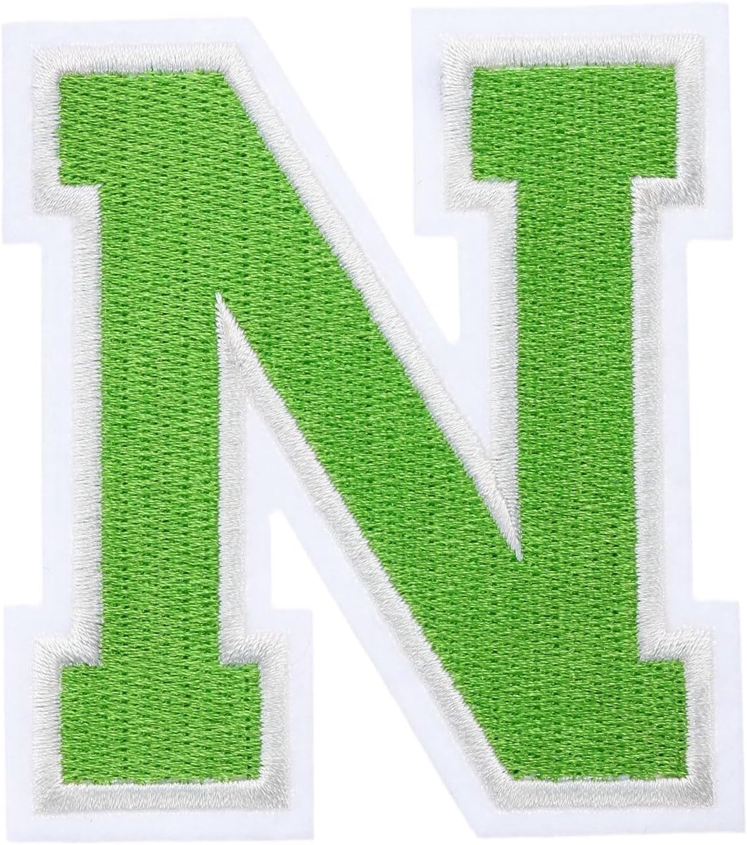 SnelShoppen - Grote Iron-on Letters N 7 cm, Groene Borduurletters voor Kleding en Hoeden, Emblemen voor Decoratie, Ideaal voor Tassen, Rugzakken en Qu