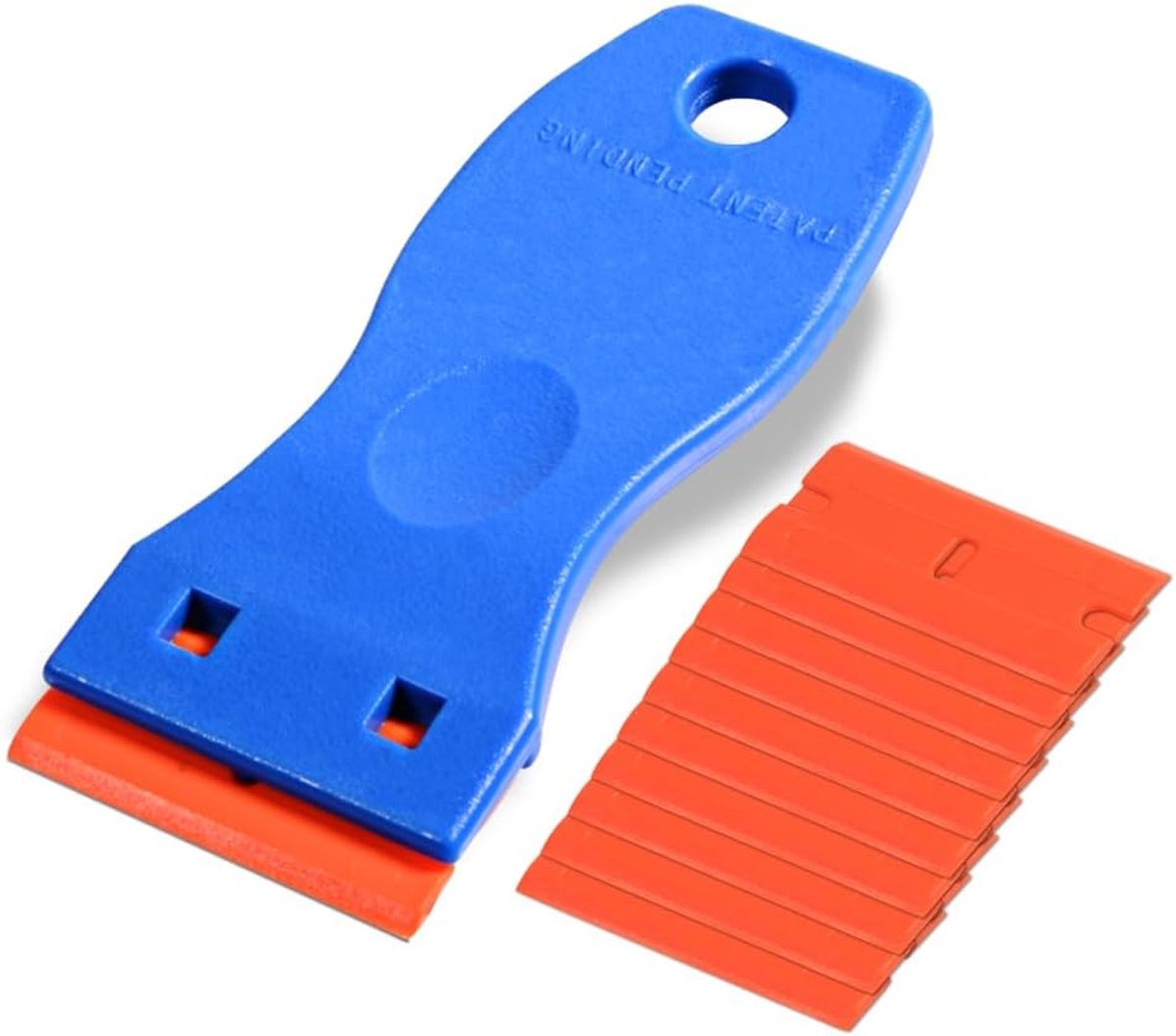 SnelShoppen - Mini Plastic Scraper met 10 Plastic Razor Blades, Lijmverwijderaar, Stickerverwijderaar voor Glas, Raam, 3.8 cm, Blauw, Lichtgewicht en