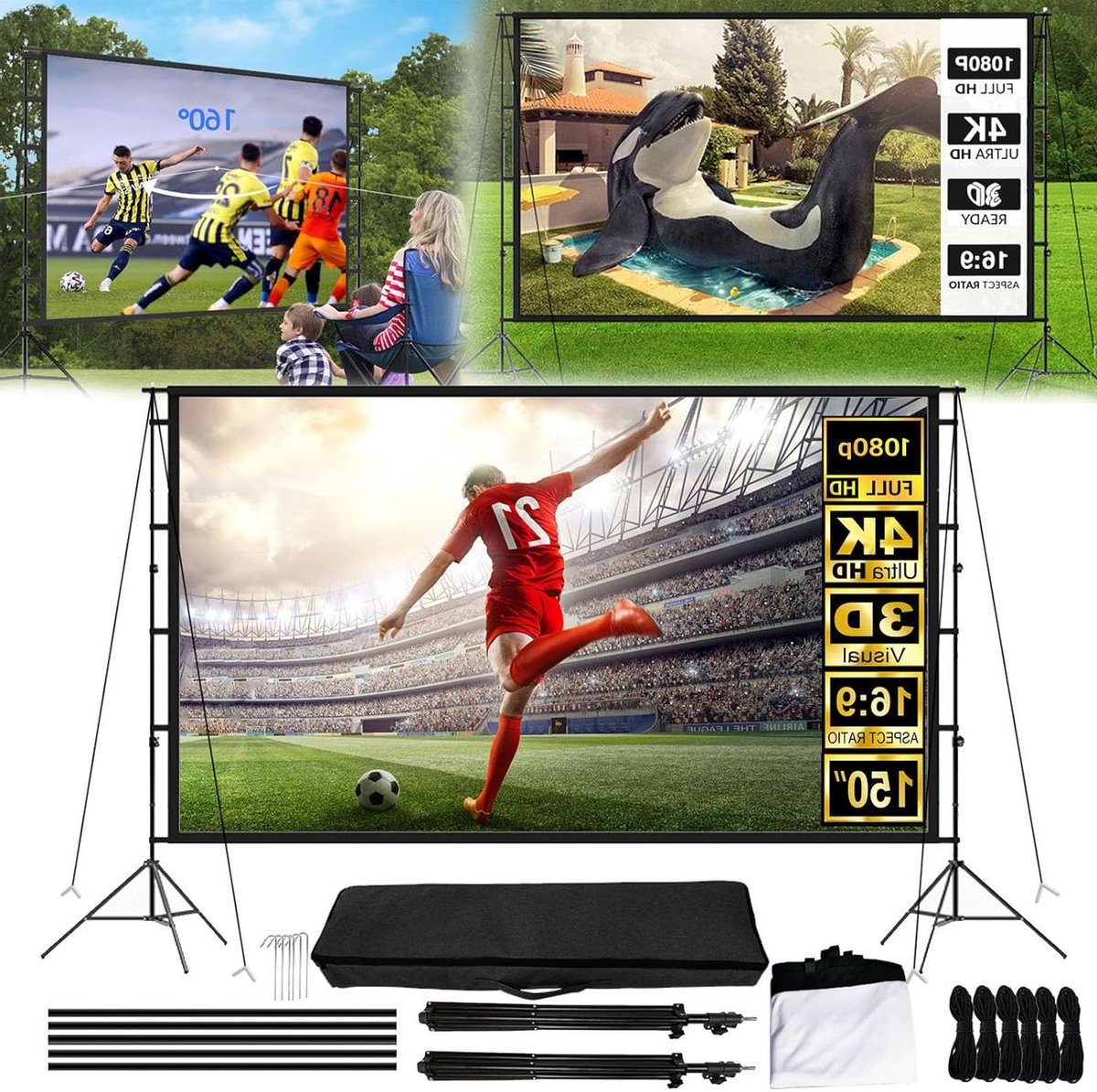 Projectiescherm met standaard - Huisbioscoop scherm - Film kijken - In hoogte verstelbaar - 150 inch - Wit