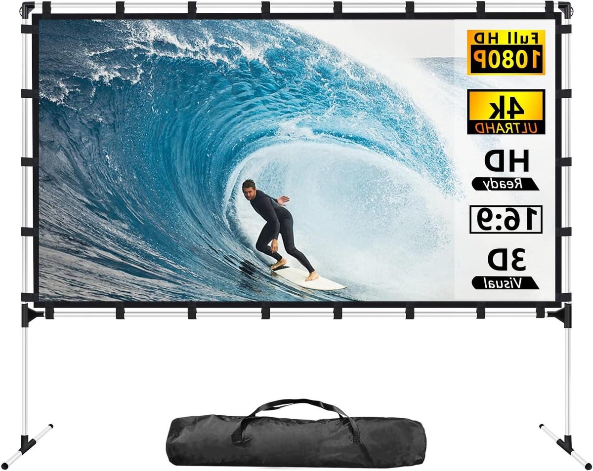 Projectiescherm met standaard - Draagbaar filmscherm - Home cinema - Kreukvrij met draagtas - 100 inch - Wit