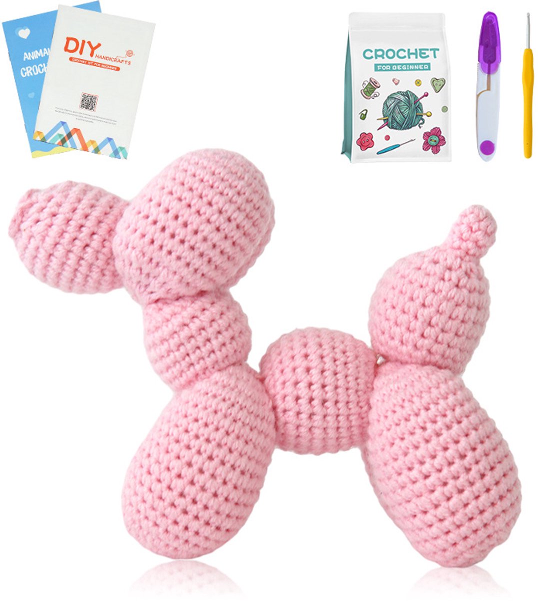 Ryoudavell - DIY Haakset voor Volwassenen - Haakpakket voor beginners - Haakpakket Dieren - Roze hond - Beginners haakset - Amigurumi haakpakketten