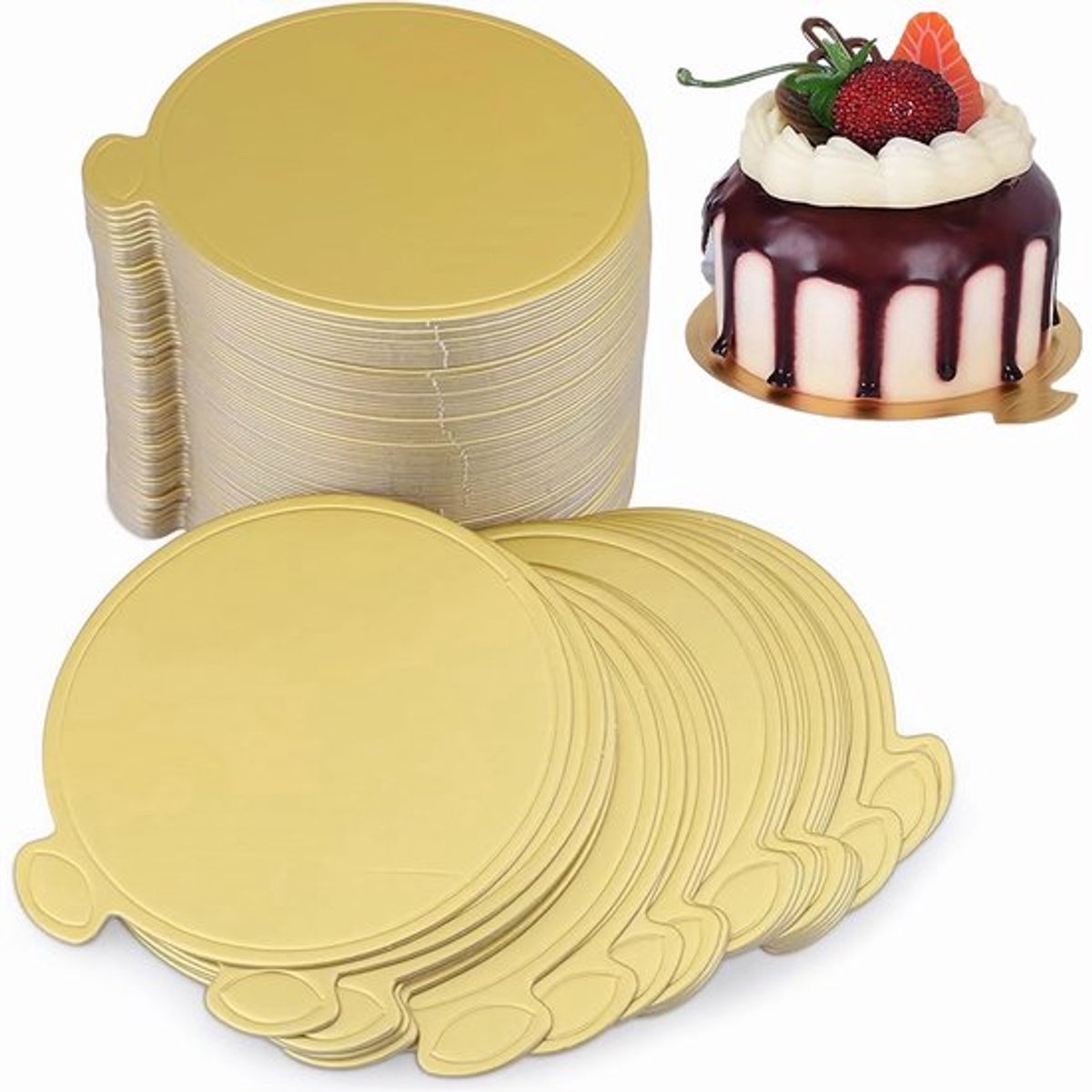 100PCS Mousse Cake Boards, Mini Gouden Cake Papieren Cupcake Dessert Displayschaal Bruiloft Verjaardag Cake Gebak Decoratieve Gereedschap Kit
