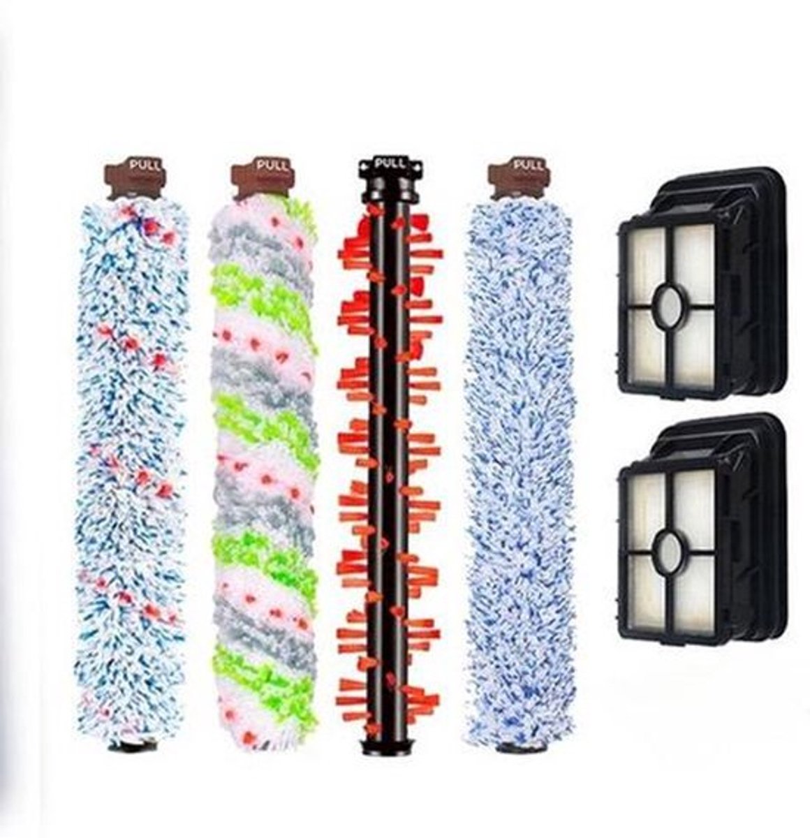 Set - geschikt voor Bissell vloerschrobbers van de 1e, 2e, 3e, 4e en 5e generatie - 1 multifunctionele borstel - 1 houten borstel - 1 dierenborstel - 1 tapijtborstel - 2 filters