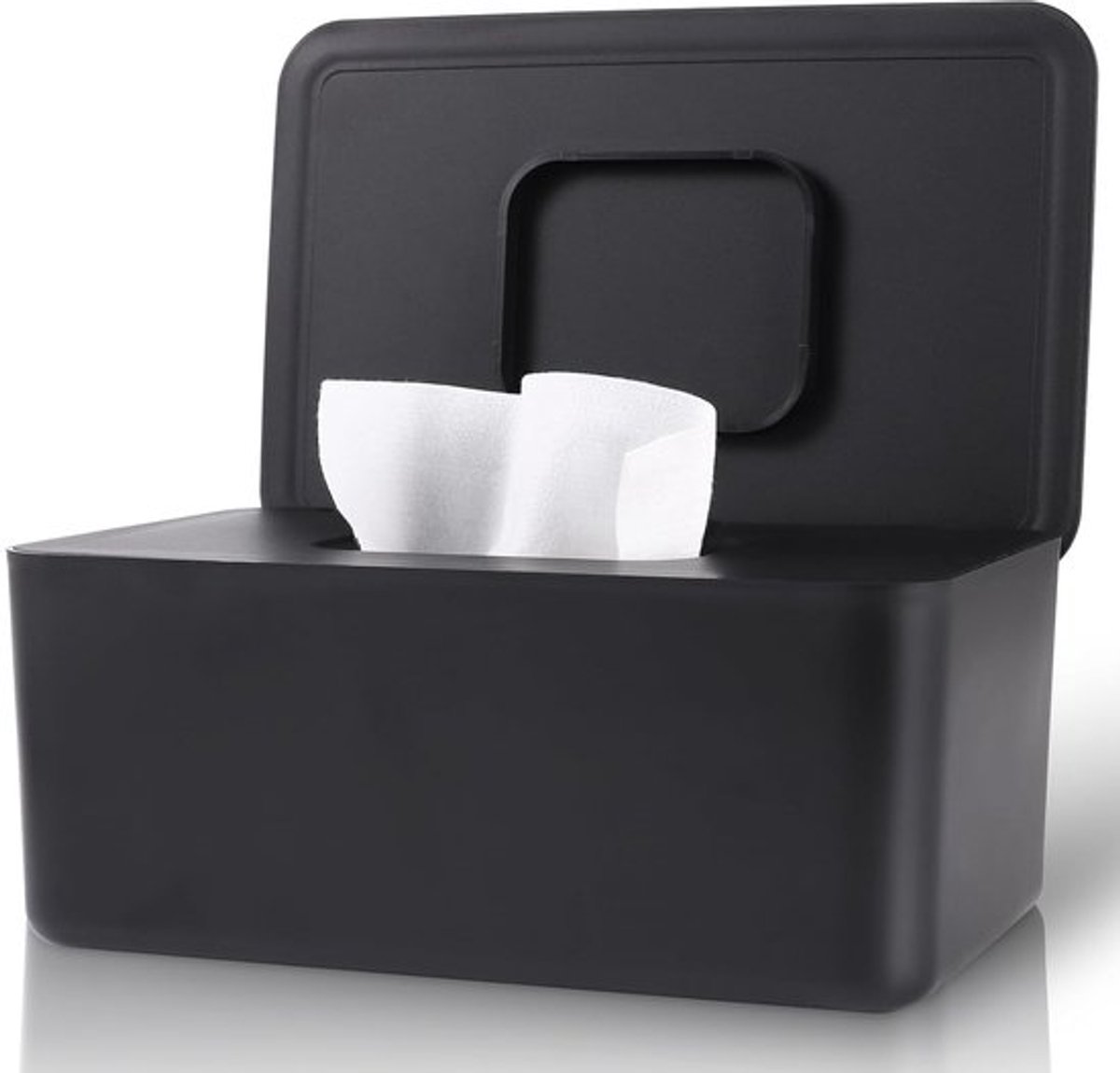 Tissue Box - Doos voor vochtige doekjes - 1 stuk - Zwart - Stofdicht - Dispenser voor vochtige doekjes - Houder voor vochtige doekjes - Opbergdoos voor vochtige doekjes - Doos voor vochtige doekjes met afsluitbaar deksel