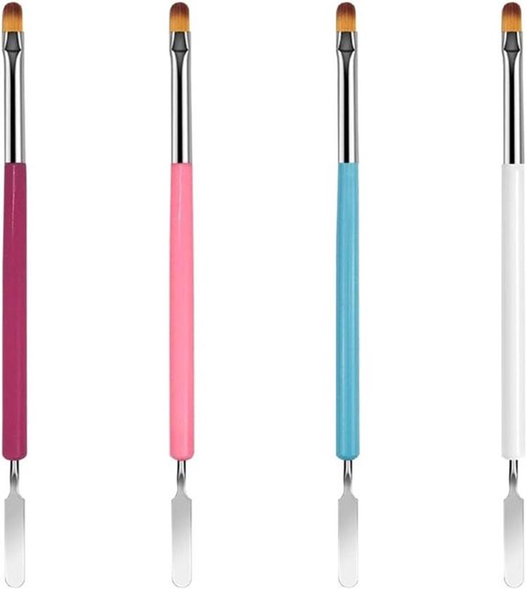 4 stuks dubbele nagelborstels voor gelnagels platte manicure builder nagels kunstgereedschap beëindigde borstelduwer schilderpen voor doe-het-zelf gelnagels
