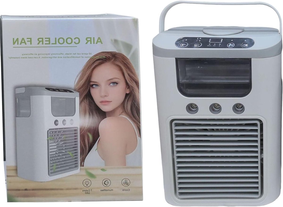 Koelventilator - Luchtkoeler - Kamertemperatuur Verlagen - Met Sproeinevel - 15.8 x 10 x 22.5 cm - Grijs Zwart