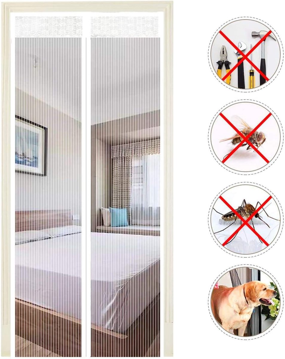 SnelShoppen - Magnetisch Vliegenraam voor Deuren, Insectenbescherming 100 x 220 cm, Automatische Sluiting, Ideaal voor Balkon- en Kelderdeuren, Eenvou