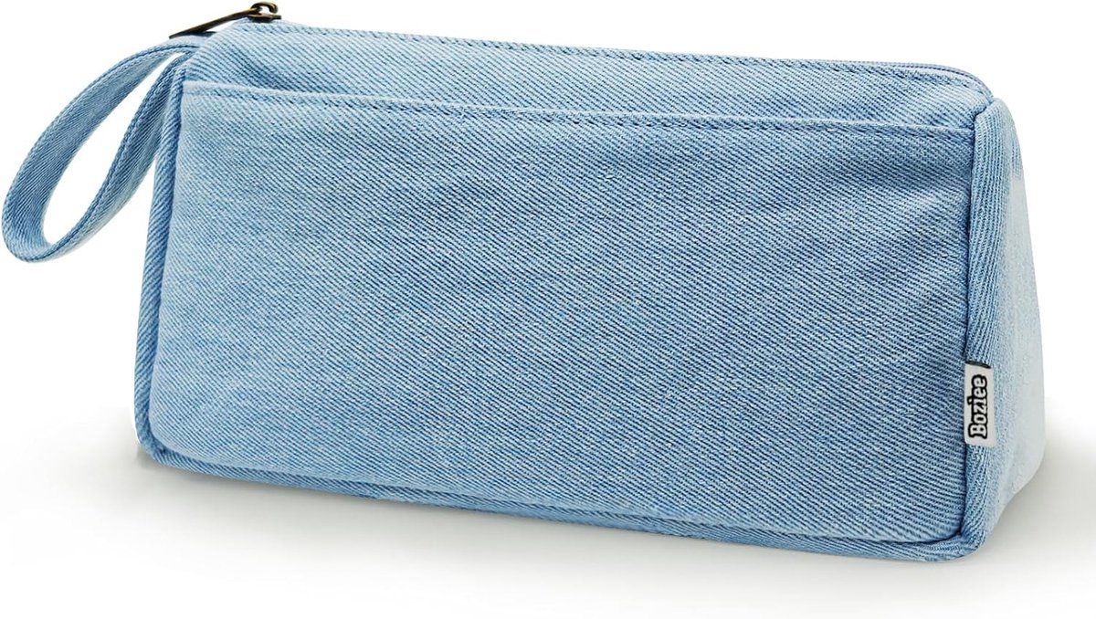 SnelShoppen - Grote Capaciteit Corduroy Pennenkoker van Licht Denim Oxford Stof voor School en Kantoor, Perfect voor Meisjes en Tieners