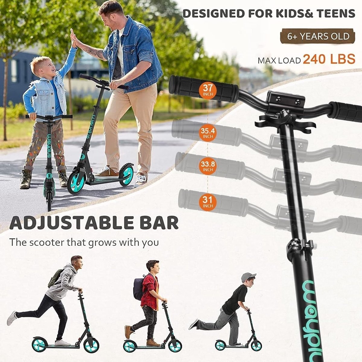 SnelShoppen - Kinder Scooter met 200mm PU Wielen, ABEC-9 Lagers, Verstelbaar 78-94 cm, Opvouwbaar, Draagriem, Tilt Control, Voetrem voor Kinderen en V