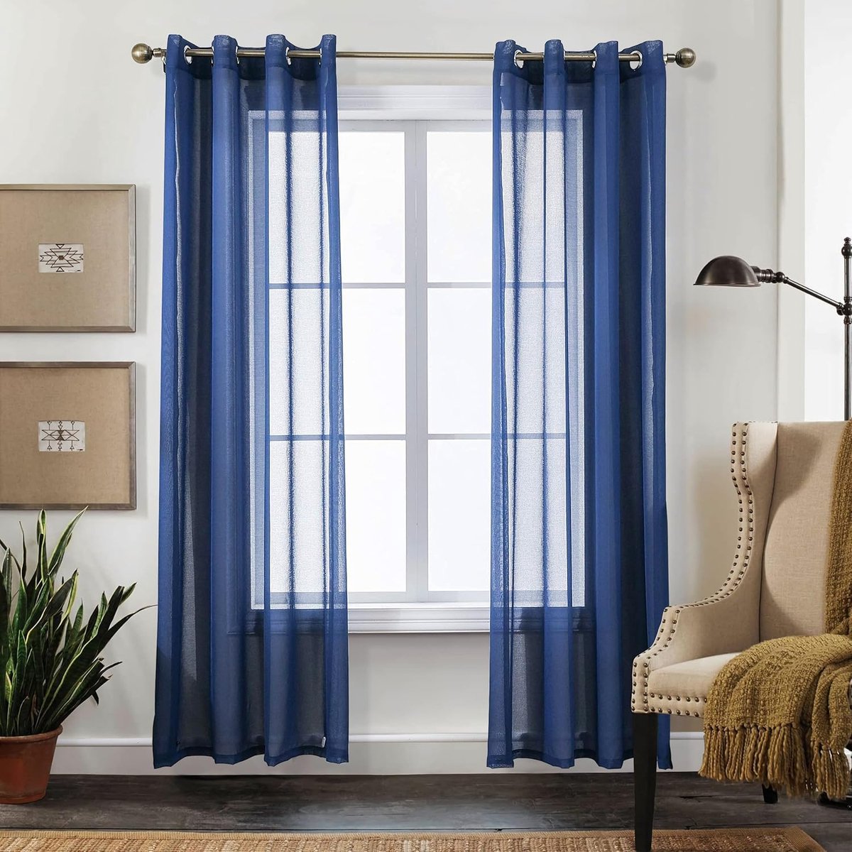 SnelShoppen - Transparante Gordijnen met Oogjes voor Woonkamer en Slaapkamer, 275 x B 140 cm, Set van 2, Blauw, Eenvoudig Onderhoud, Linnen Look