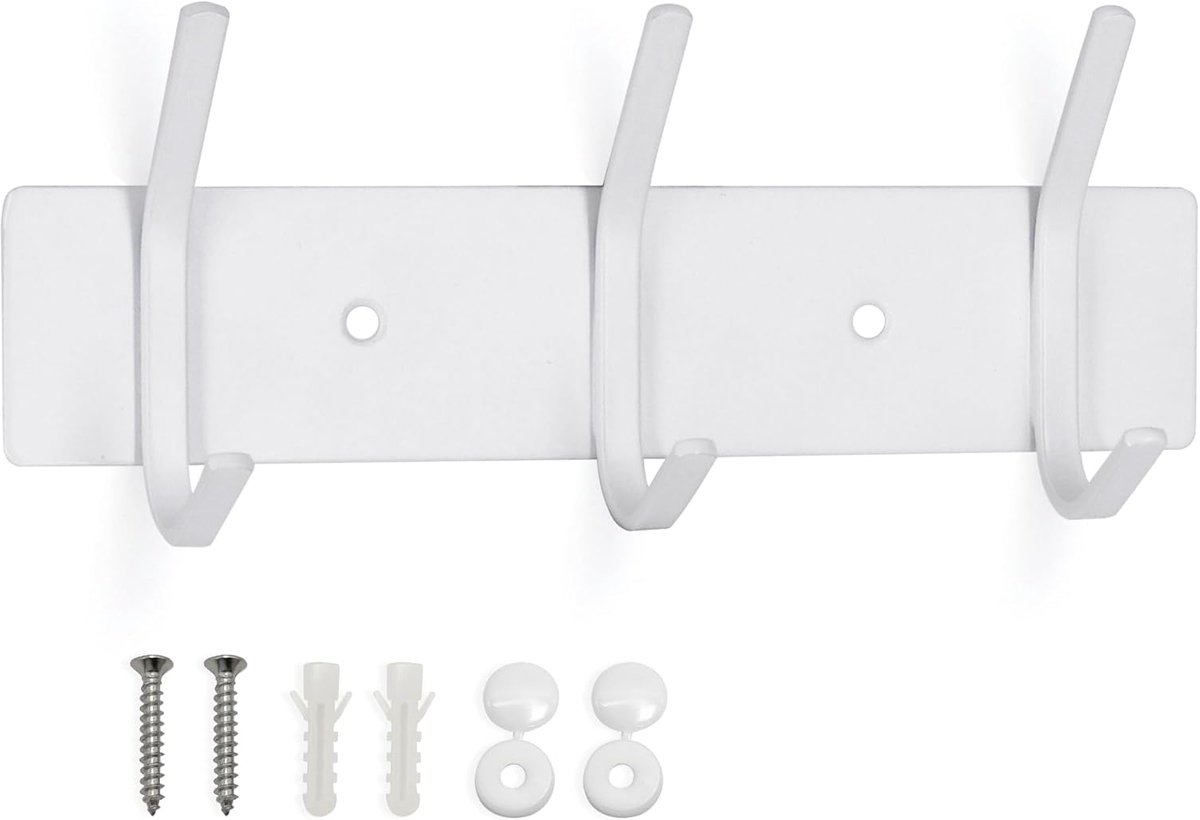 SnelShoppen - Wandhaak Set 3 Stuks voor Kleding - Metalen Kapstok Wandrek - Roestvrij Staal Wit - Multifunctionele Haak voor Badkamer, Keuken, Hal, Sl