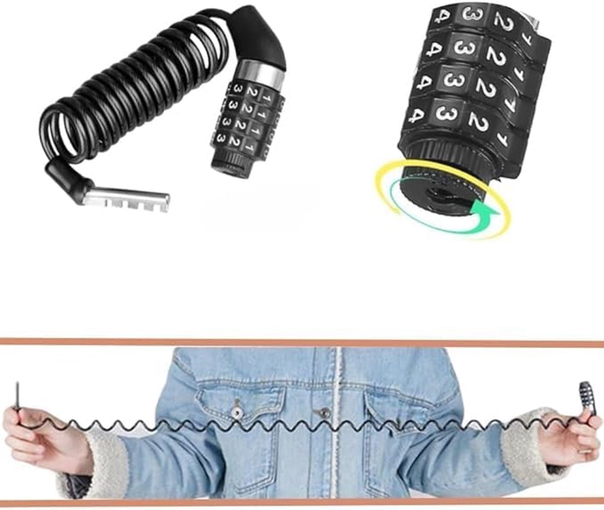 SnelShoppen - 2 Stuks Motorhelm Slot - Diefstalbestendig 4 Cijferig Beveiligingsslot - Zinklegering & PVC - 100cm Stalen Kabel - Voor Fiets, MTB, Elek