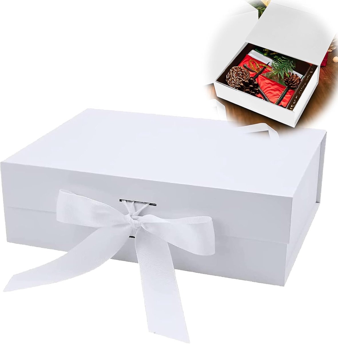SnelShoppen - Luxe Magnetische Cadeau Doos met Strik, Herbruikbare Cadeauverpakking, Hoogwaardige Papieren Gift Box, Wit voor Verjaardag, Kerst, Valen