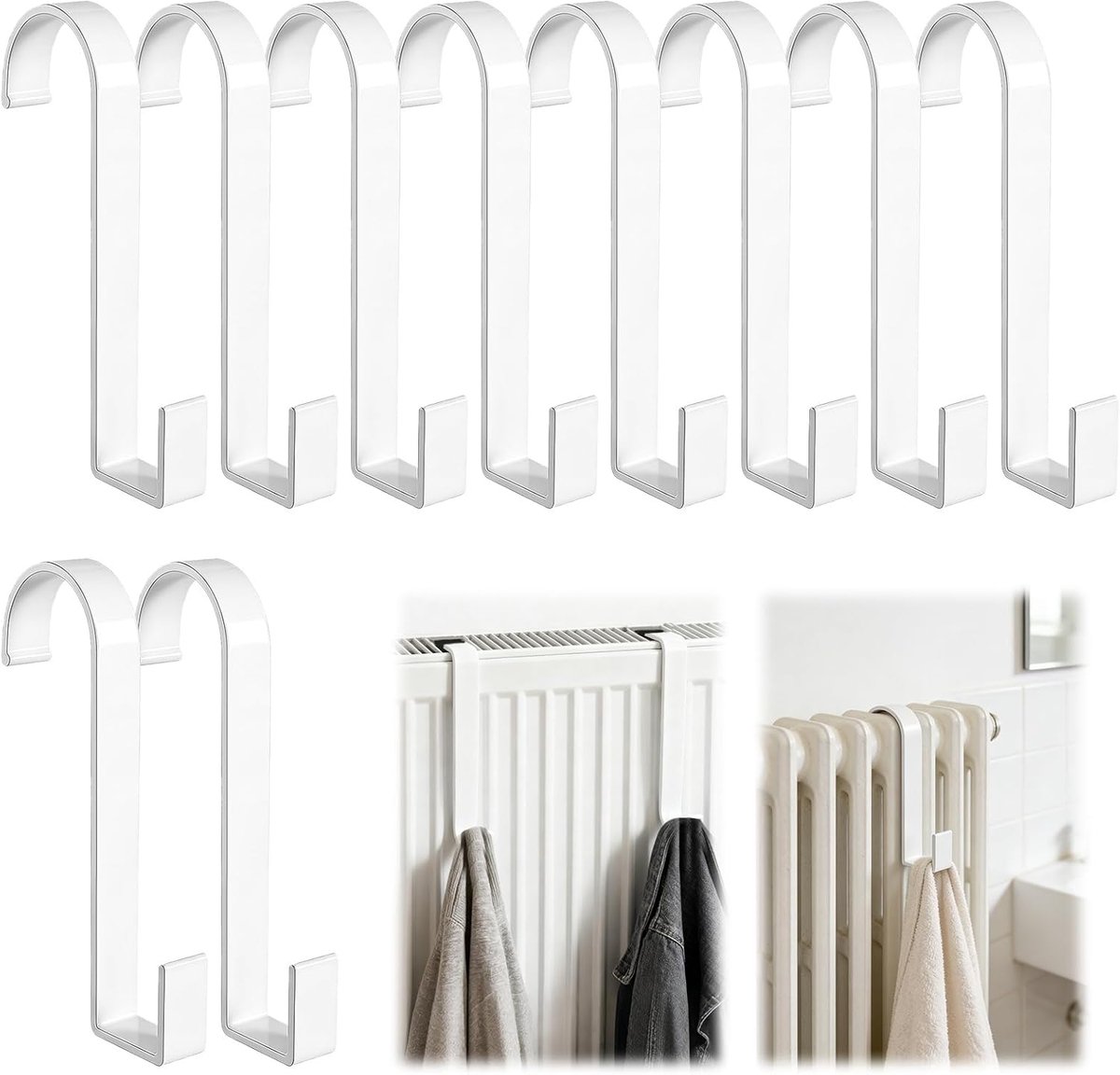 SnelShoppen - 10 Pcs Radiator Haken voor Handdoeken, Multifuntionele S-haak, Aluminium Alliage, Roestvrij, Wit, Voor Badkamer, Keuken, Slaapkamer