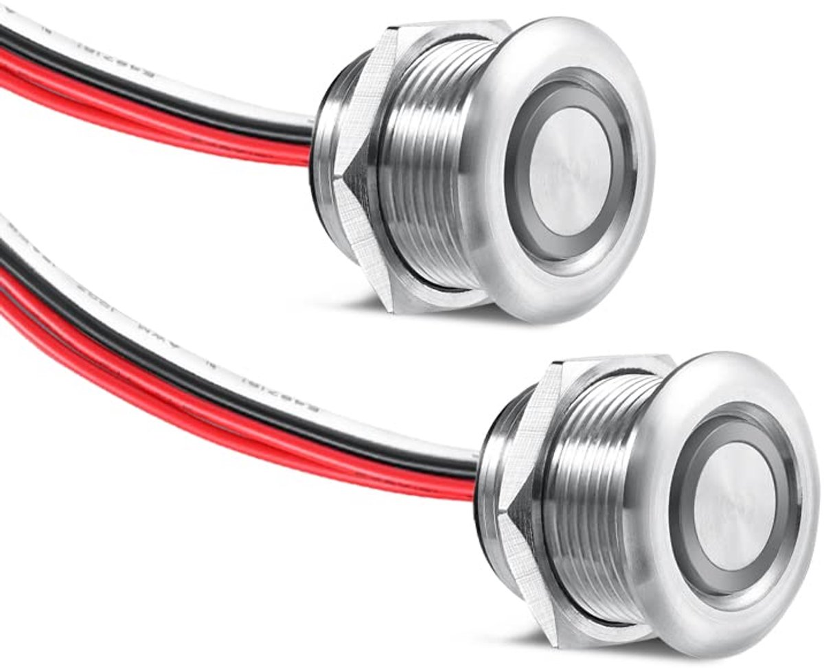 SnelShoppen - 2 x 12V LED Dimmer PWM Schakelaar, RVS Drukknop voor Camper, Boot, Auto Verlichting, Dimbare LED Strip, 19mm Gat, 6A Inbouw