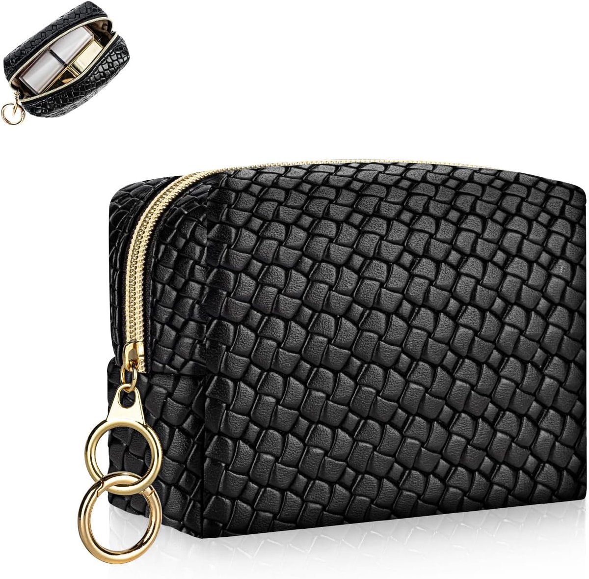 SnelShoppen - Mini Cosmetic Bag voor Vrouwen, Kleine Toilettas van PU Leer, Multifunctionele Reistas voor Make-up, Organizer in Modern Motief, Ideaal