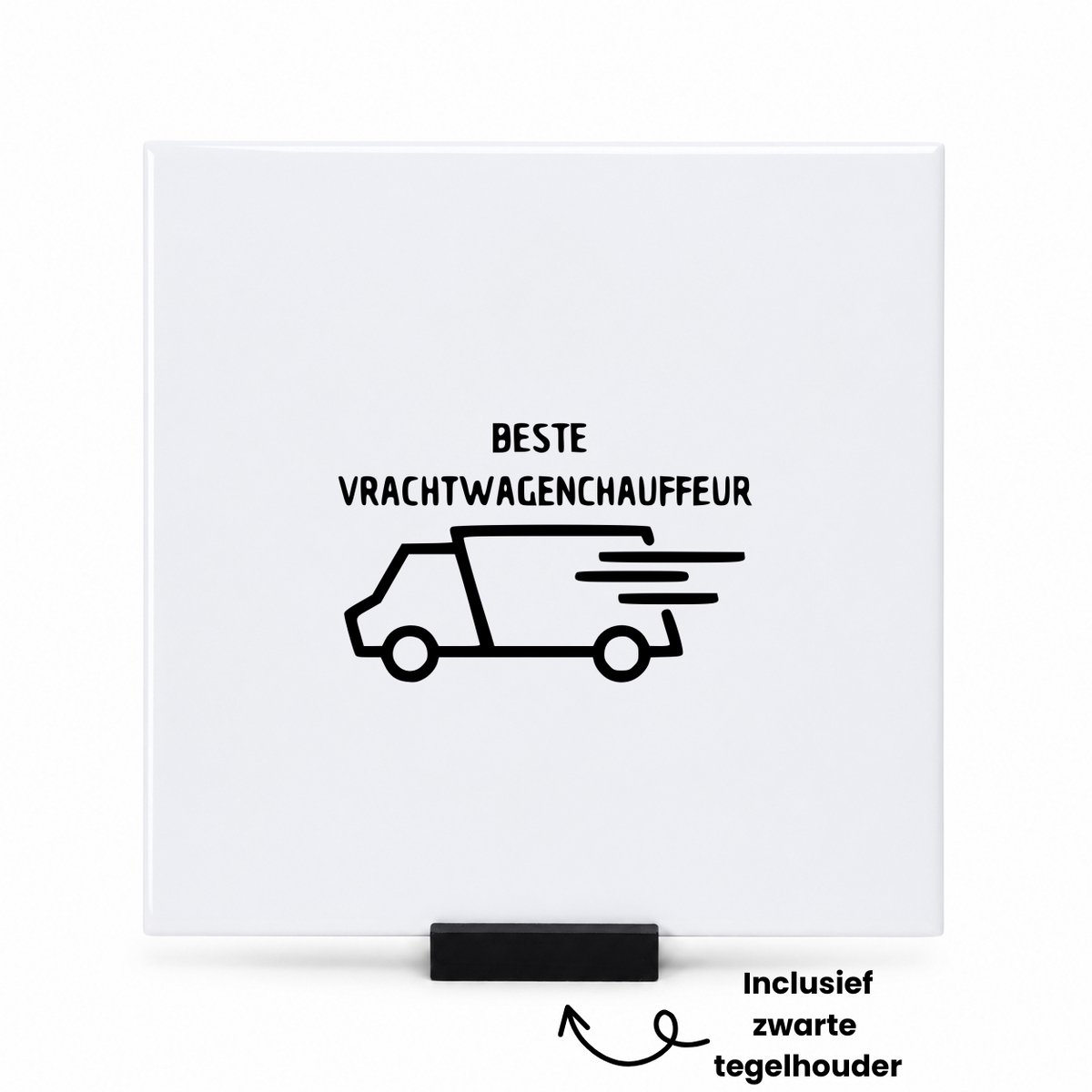 Hacebo Beste vrachtwagenchauffeur tegeltje met tegelhouder - cadeau vrachtwagenchauffeur - tegeltjes met tekst - leuk cadeau voor je vrachtwagenchauffeur om te geven - verjaardag vrachtwagenchauffeur - spreuktegels - 15x15 CM Wit