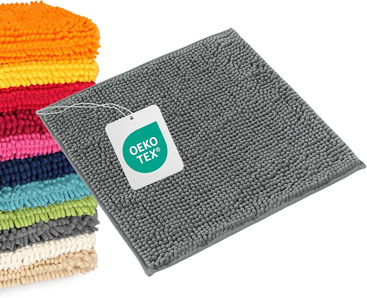 SnelShoppen - Grijze Badmat 45x45 cm - Antislip en Wasbaar - Perfect voor Badkamer Set - Comfortabele en Stijlvolle Badkamervloermat zonder Toiletuits